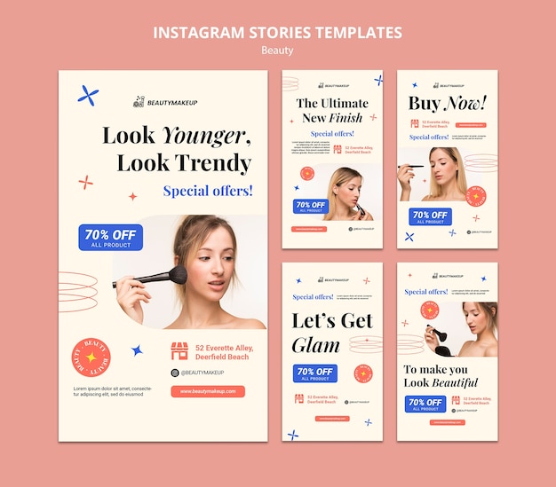 PSD storie di instagram di prodotti di bellezza dal design piatto