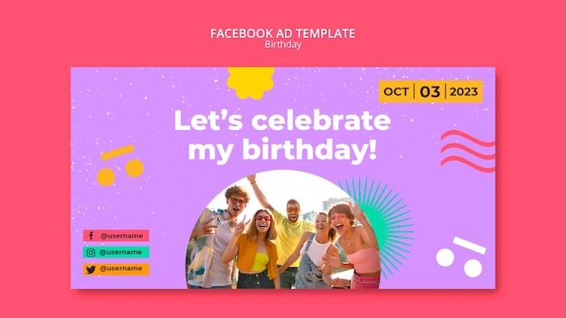 PSD modello di facebook per la celebrazione del compleanno di design piatto