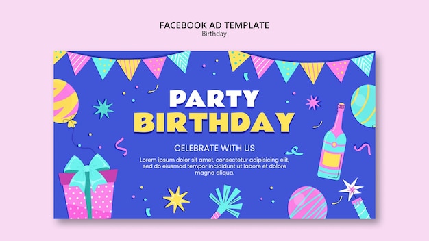 PSD modello di facebook per la celebrazione del compleanno di design piatto