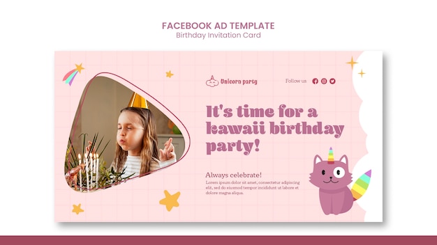 PSD フラットなデザインの誕生日のお祝いのfacebookテンプレート