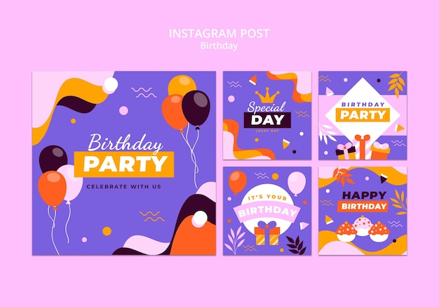 Flat design birthday celebration instagram posts