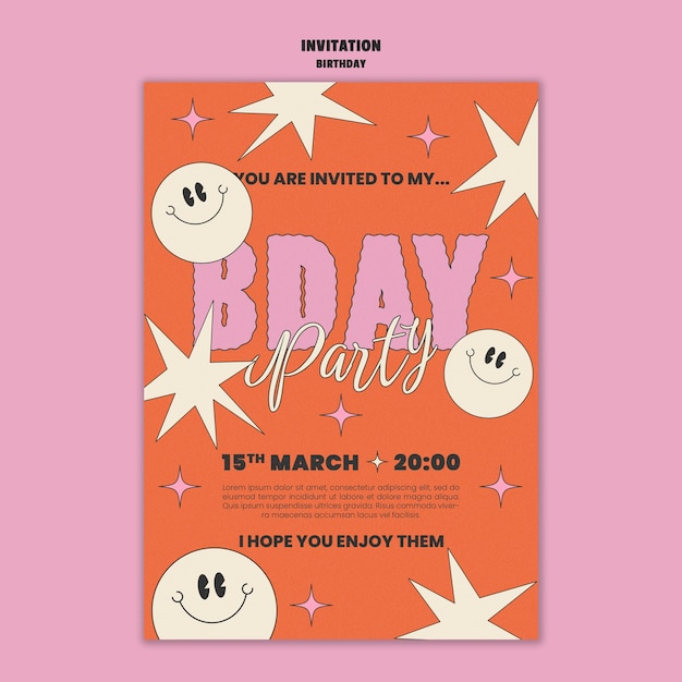 PSD flat design birthday celebration invitation template