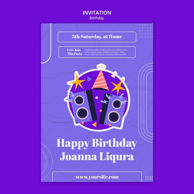 PSD flat design birthday celebration invitation template