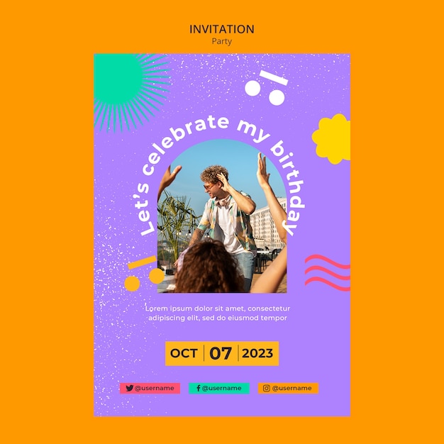 Flat design birthday celebration invitation