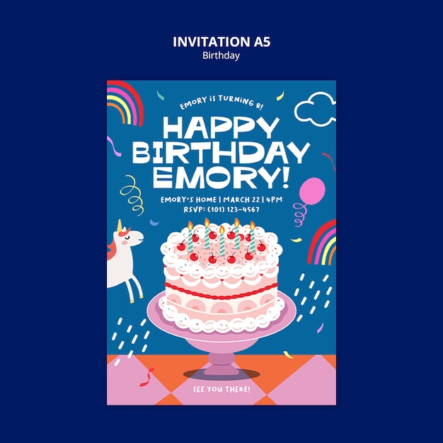 평평한 디자인의 생일 축하 템플릿