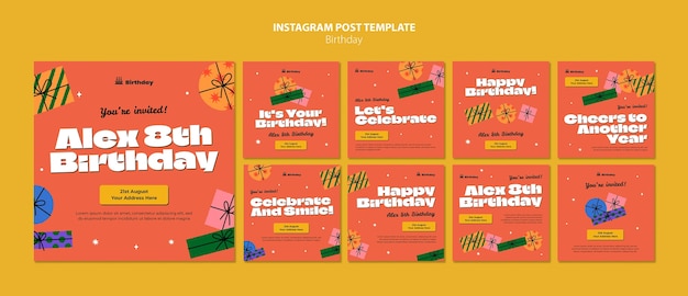 Flat design birthday party instagram posts