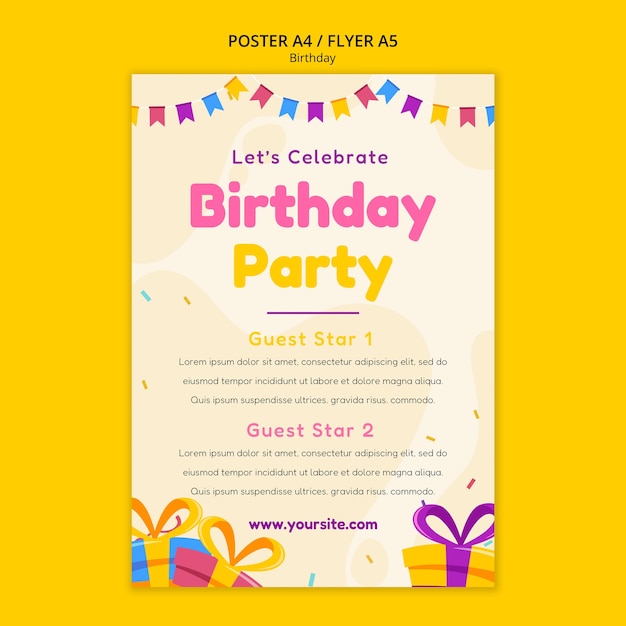 Flat design birthday party poster template