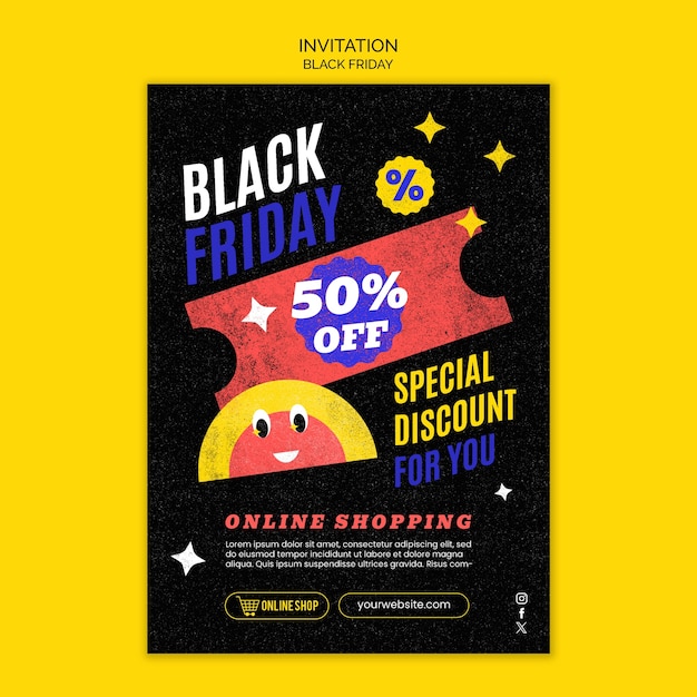 PSD flat design black friday  invitation template