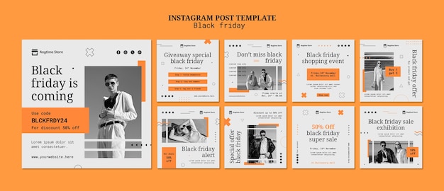 PSD post instagram di vendita del black friday dal design piatto