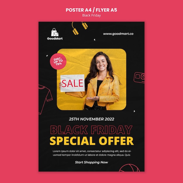 PSD flat design black friday template