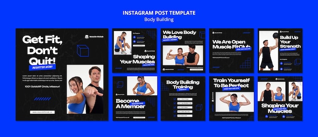 PSD flat design body building  template