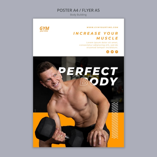 PSD modello di poster per la formazione di body building design piatto