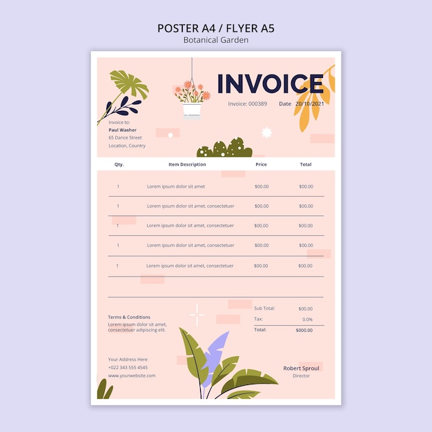 PSD flat design botanical garden poster template