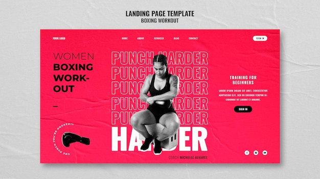 PSD flat design boxing landing page template design
