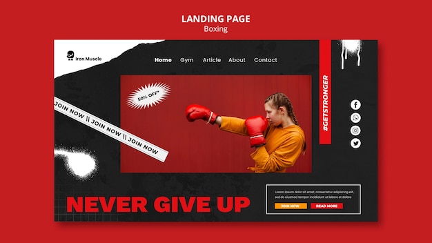 PSD flat design boxing template landign page