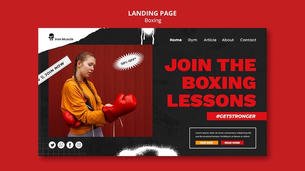 Pagina del modello di boxe dal design piatto