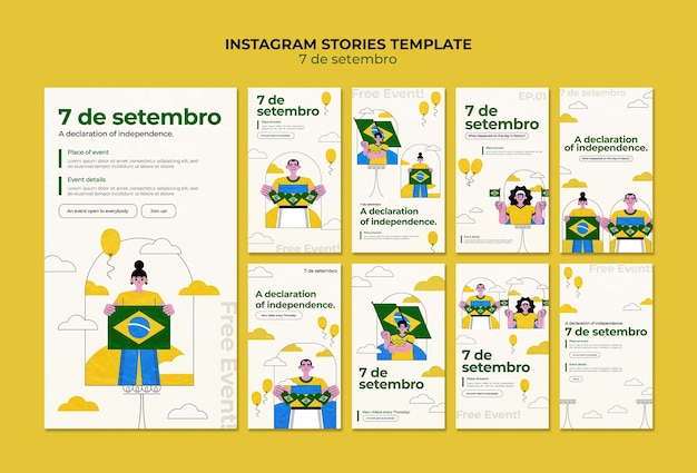 PSD flat design brazil independence day tempalte