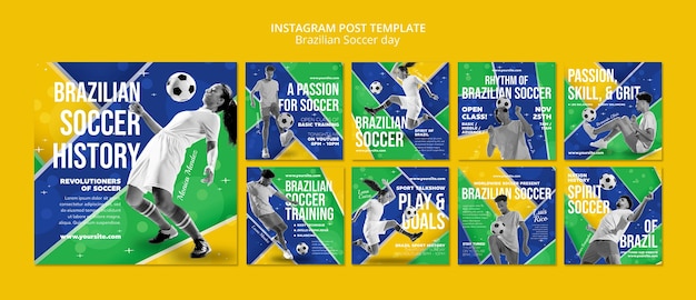 PSD flat design brazilian football instagram posts