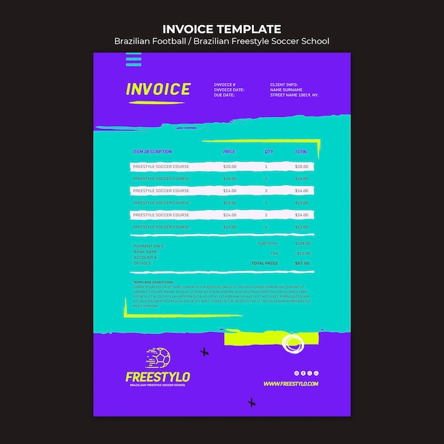 PSD flat design brazilian football invoice template