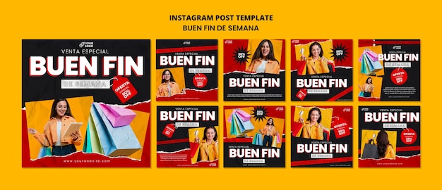 Flat design buen fin instagram posts