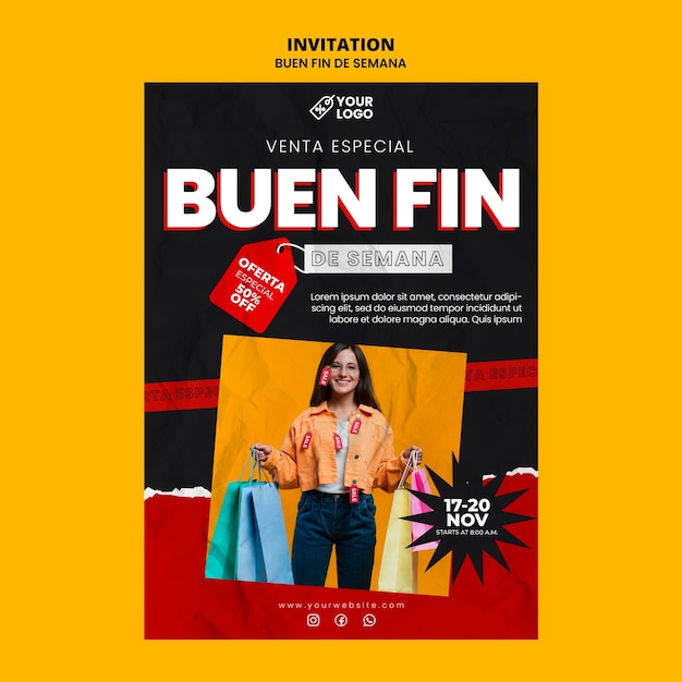 Flat design buen fin invitation template