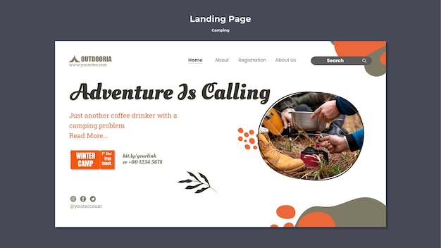 Flat design camping landing page template