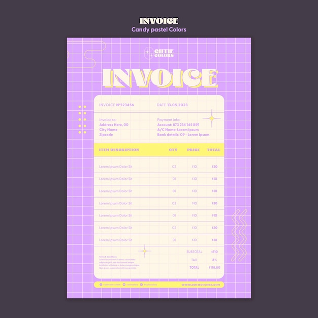 PSD flat design candy pastel colors invoice template