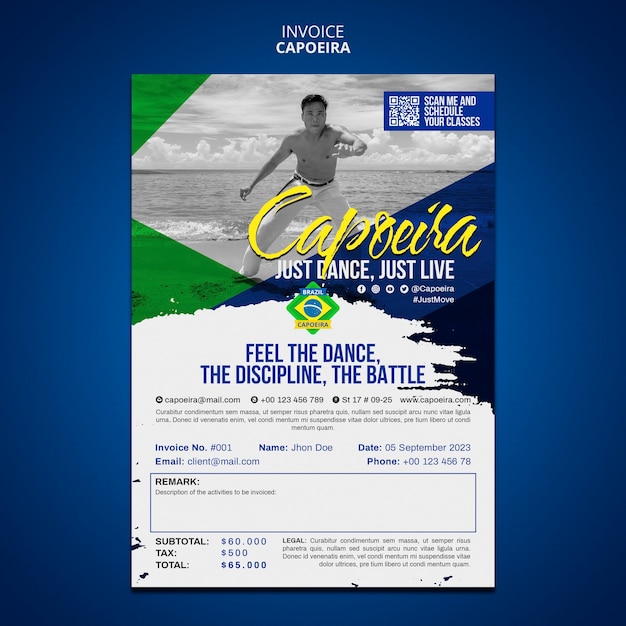 PSD flat design  capoeira invoice template