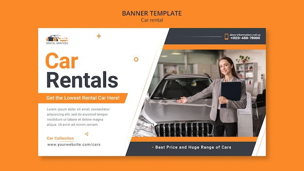 PSD flat design car rental banner template