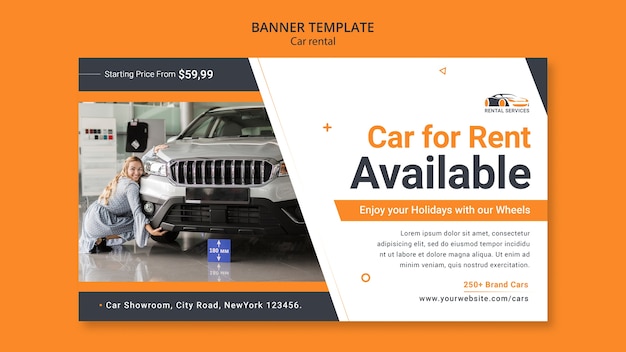 PSD flat design car rental banner template