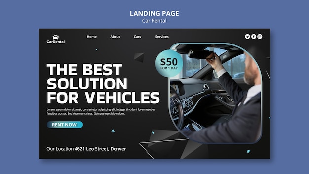 Flat design car rental landing page template