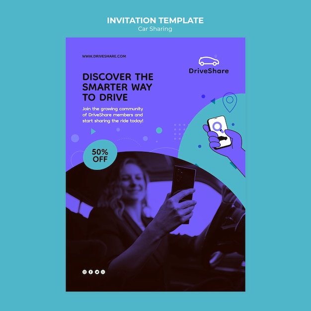 Flat design car sharing invitation template