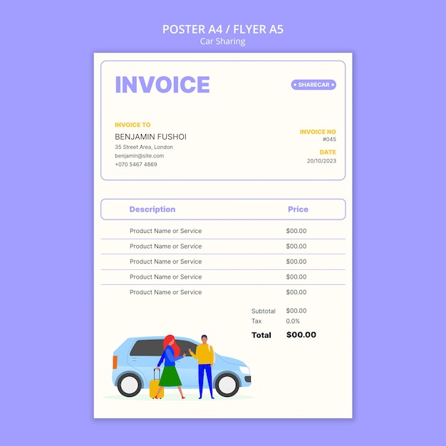 Flat design car sharing invoice template