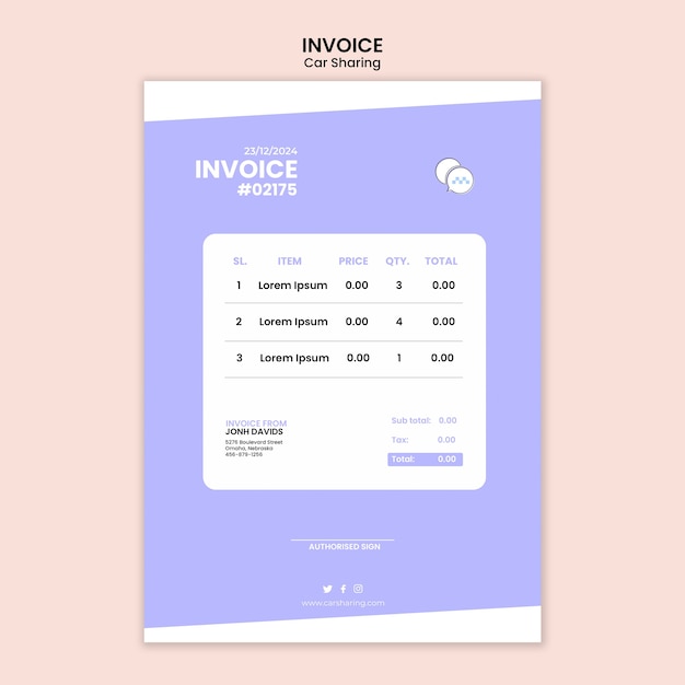 PSD flat design car sharing invoice template