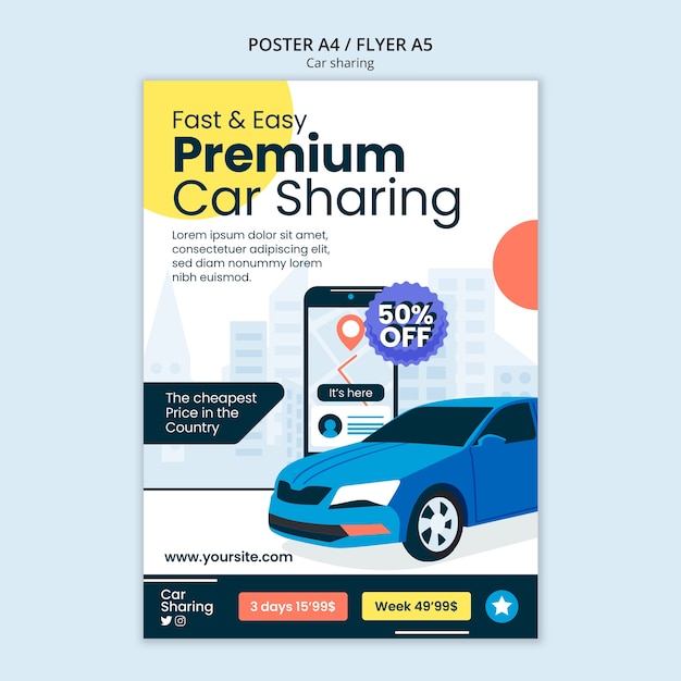 PSD modello di poster di car sharing design piatto