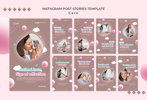 PSD flat design care template of instagram stories