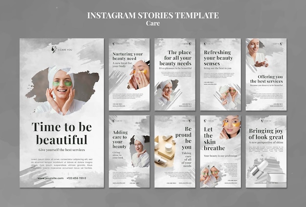 Flat design care template of instagram stories