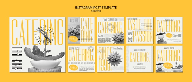 PSD flat design catering service instagram posts