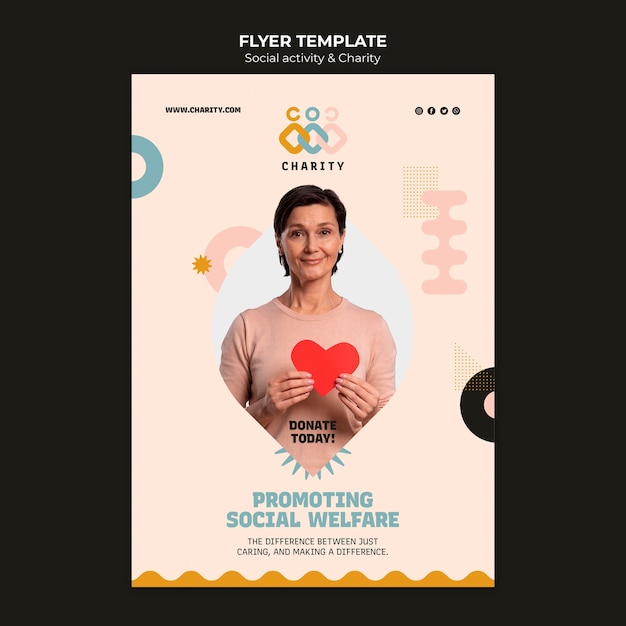 PSD flat design charity activity flyer template