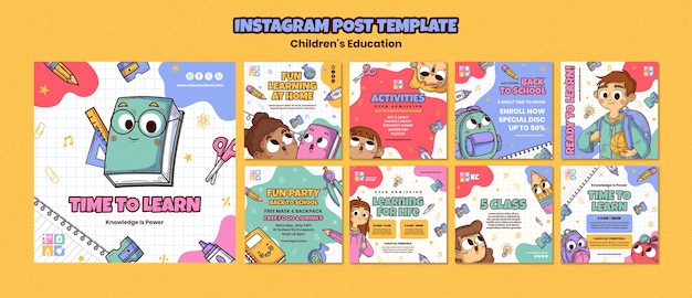 flat design children's education  instagram posts