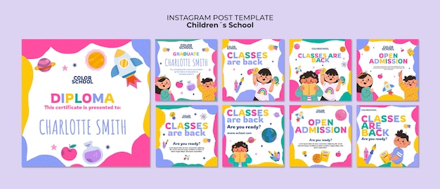 Flat design children's education  instagram posts