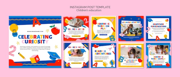 PSD flat design children's education  instagram posts