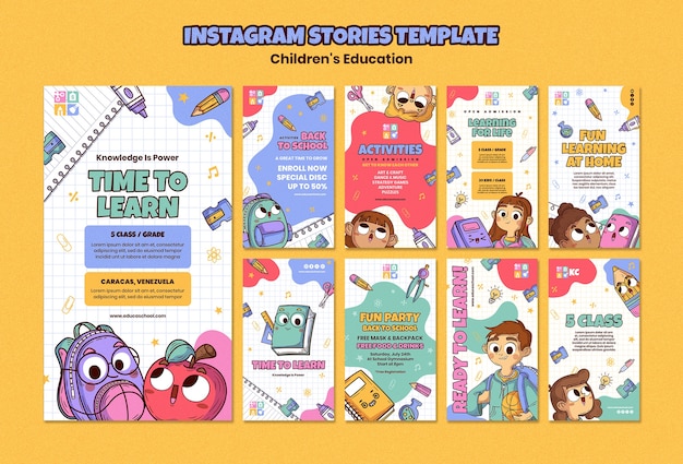 PSD flat design educazione per bambini storie di instagram