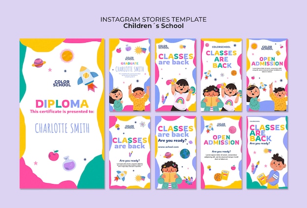 PSD flat design children's education instagram stories