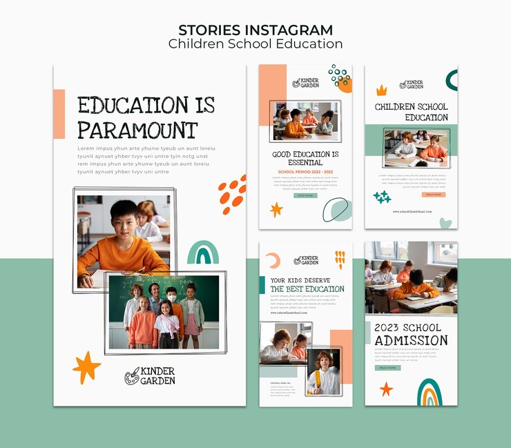 PSD フラットなデザインの子供の学校のテンプレート