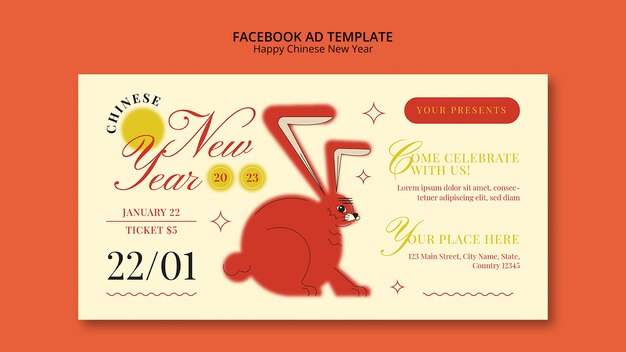 Flat design chinese new year facebook ad template