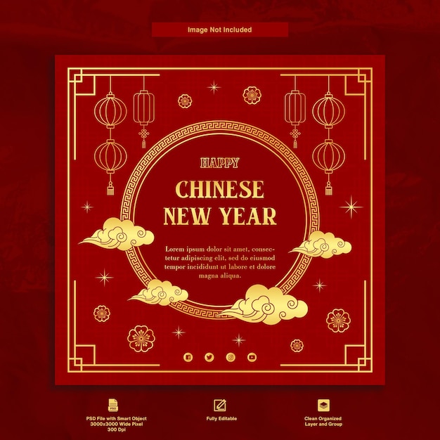 PSD flat design chinese new year greeting post social media template