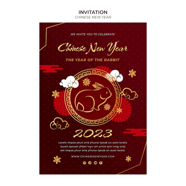 Шаблон китайского нового года в плоском дизайне