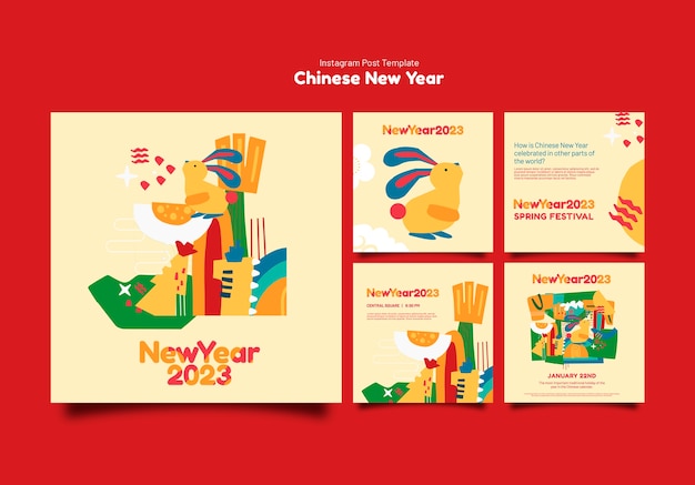 Шаблон китайского нового года в плоском дизайне