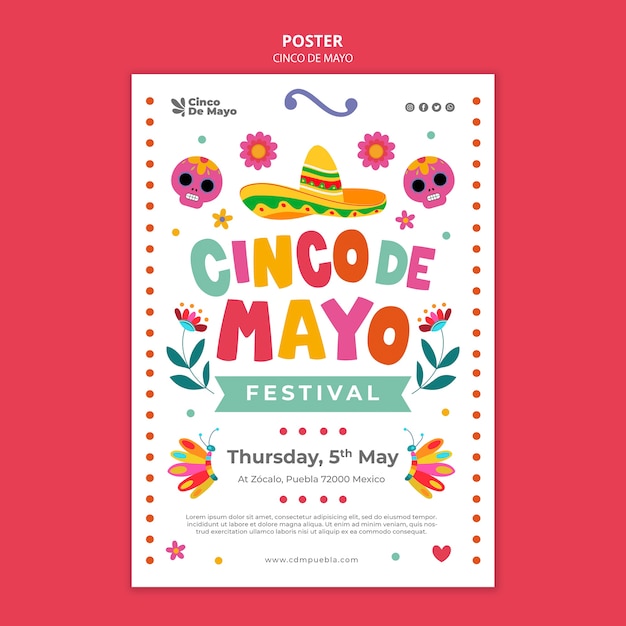 Flat design cinco de mayo poster template